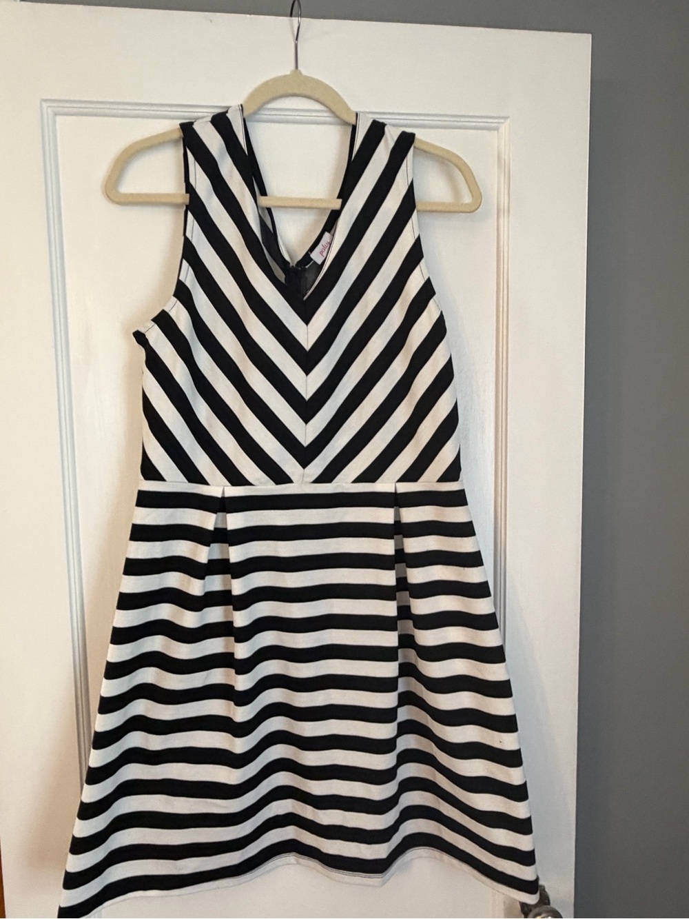 Pixley Black and White Striped V-Neck Fit & Flare Mini Dress